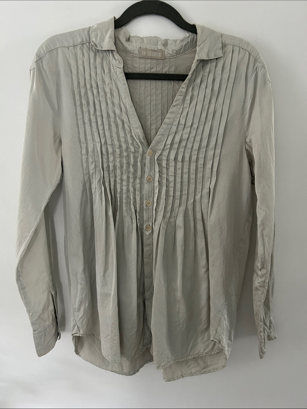 CP Shades Light Gray Pintuck Tunic Button-Front Women’s Shabby Chic Boho Blouse